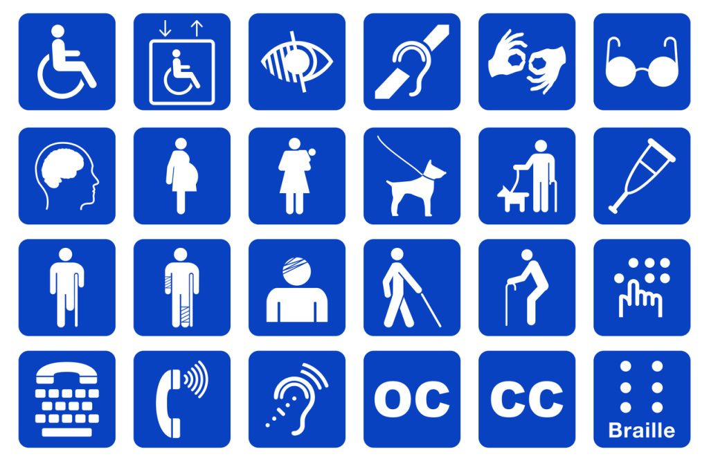 A et of disability icon or disability infographics element or disability.